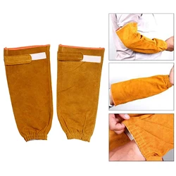 1 Pair Heat Resistant Cow Leather Work Welding Sleeves Protective Safety Elastic Cuff Arm Protection for Men Women Blacksmith