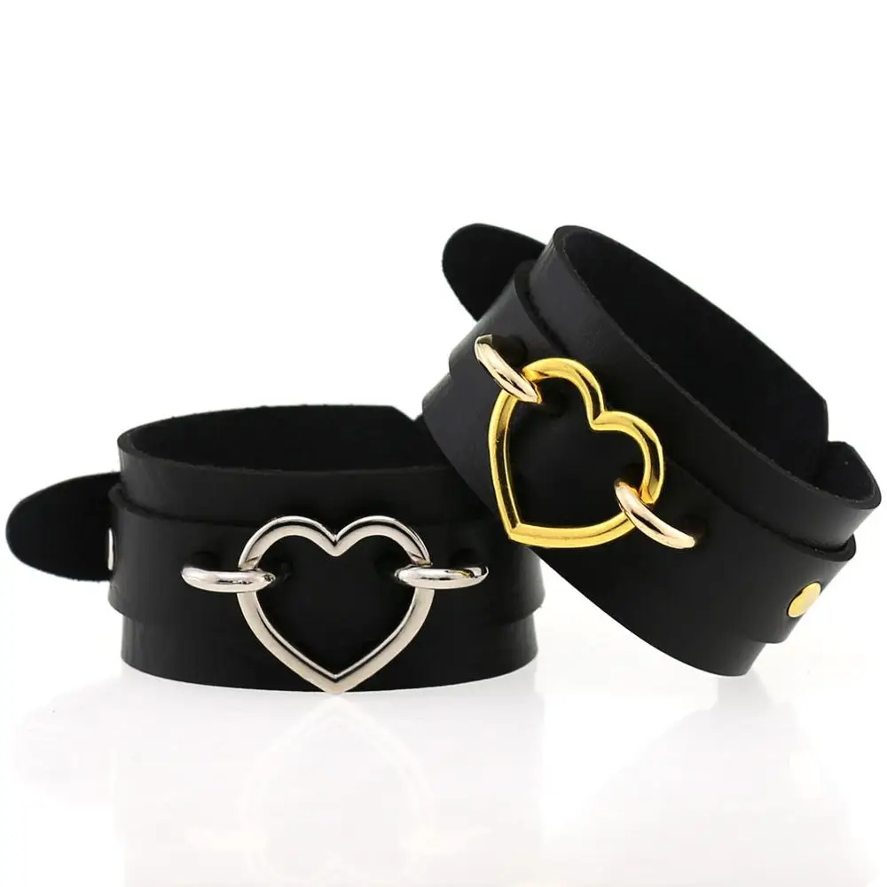 2023 Silver Color Heart Wide Cuff Leather Bracelets Punk Gothic Rock Unisex Bangles Bracelet Wristband for Women Men's Jewelry - Image 6