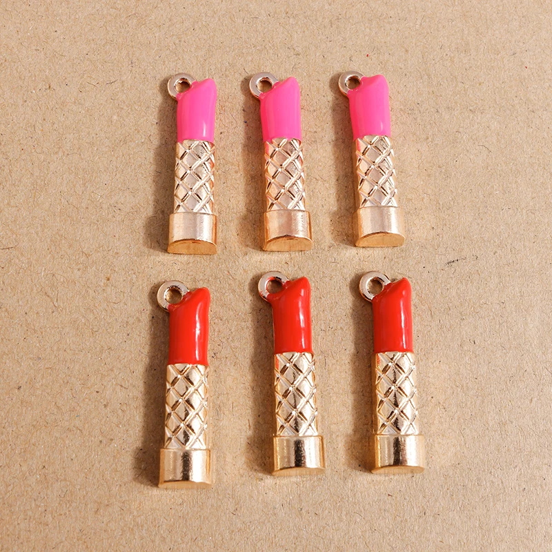10 sztuk 9*33mm emalia Mini makijaż szminka Charms wisiorki na kolczyki naszyjniki DIY akcesoria do wyrobu biżuterii materiały eksploatacyjne