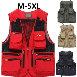 Summer Fishing Vest Breathable Multi-pockets Mesh Vest Sleeveless Jacket Unloading Photography Hiking Vest Waistcoat Big Size5xl