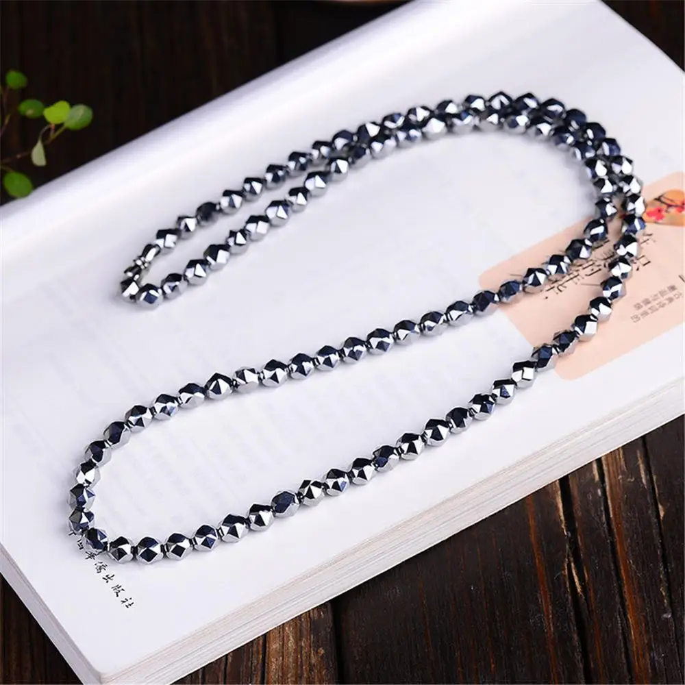 8mm Genuine Natural Terahertz Necklace For Women Lady Man Cut Beads Power Energy Stretch Jewelry AAAAALong Chain 40cm 50cm 60mm