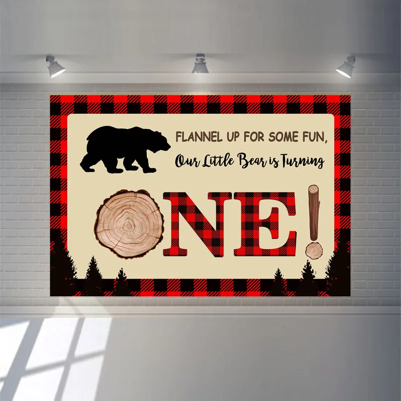 Wild One Lumberjack Birthday Backdrop Boys First Red Black Buffalo Plaid Photo Background Adventure Tribal Photography Backdrops