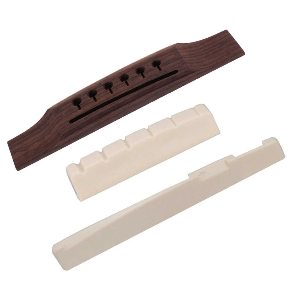 Exquisite Left Hand Backhand Acoustic Guitar Bridge and Slotted Saddle Nut