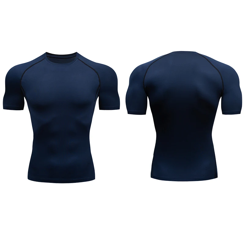 Herren-Lauf-Kompressions-T-Shirts, schnell trocknend, Fußballtrikot, Fitness, eng, Sportbekleidung, Fitnessstudio, Sport, kurzärmeliges Hemd, atmungsaktiv – Detail 4