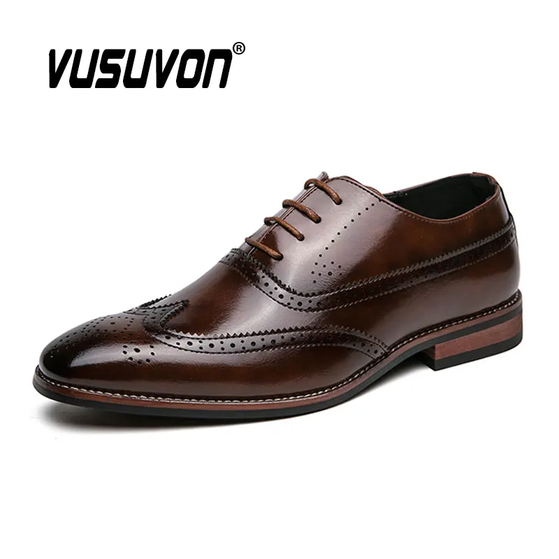 Luxury Italian Leather Dress Shoes Men Fashion Breathable Print Lace Up Black Brown Wedding Office Shoes Formal Oxford Brogue