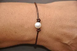 Pearl and Leather One Pearl Bracelet