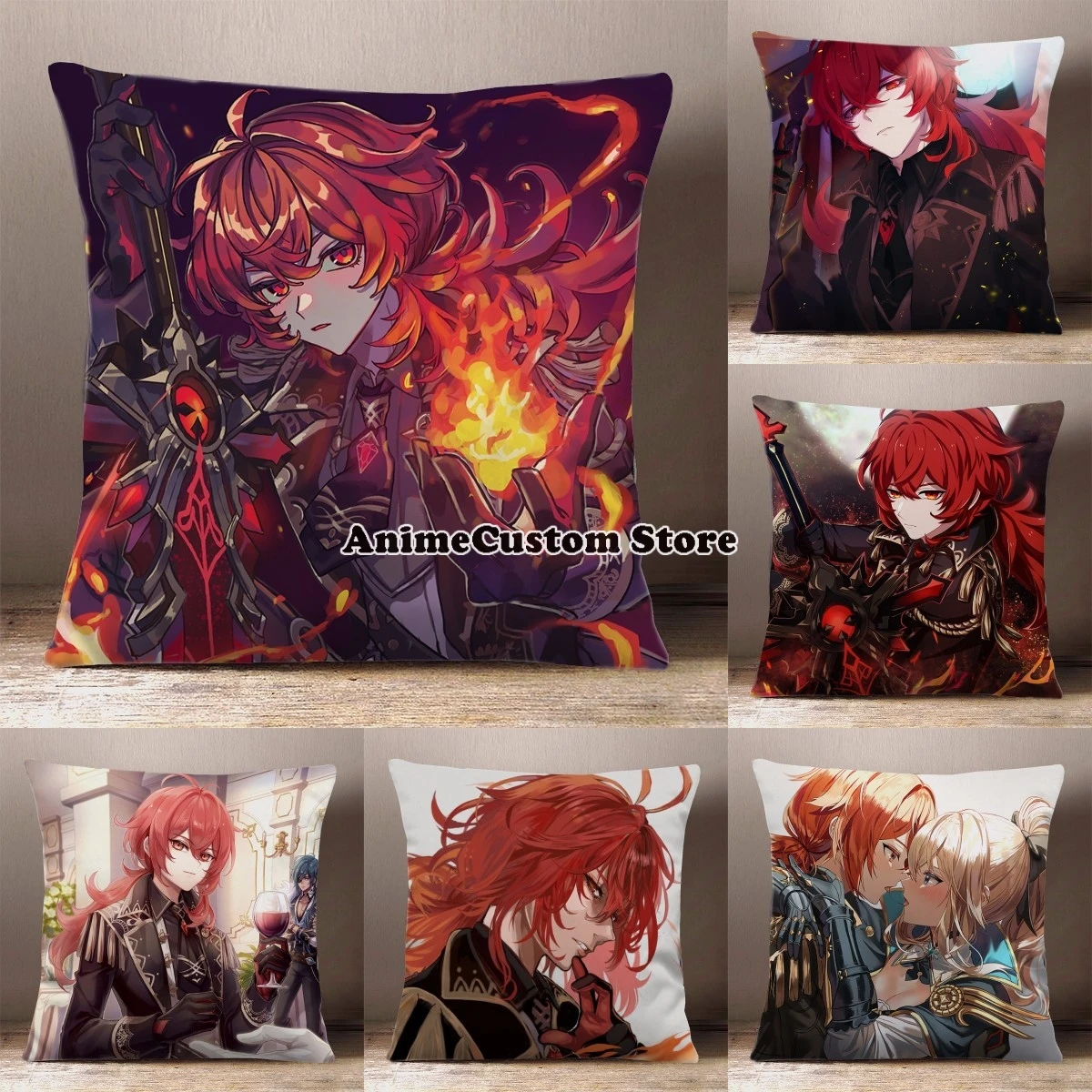 Anime Genshin Impact Diluc Ragnvindr Cospaly Cartoon Square Throw Pillow Siesta Dakimakura Dakimakura Sofa Back Cushion Gift