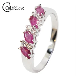 Hotsale Silver Ruby Engagement Ring for Woman 100% 2mm * 4mm Natural Ruby Ring 925 Sterling Silver Ruby Wedding Ring