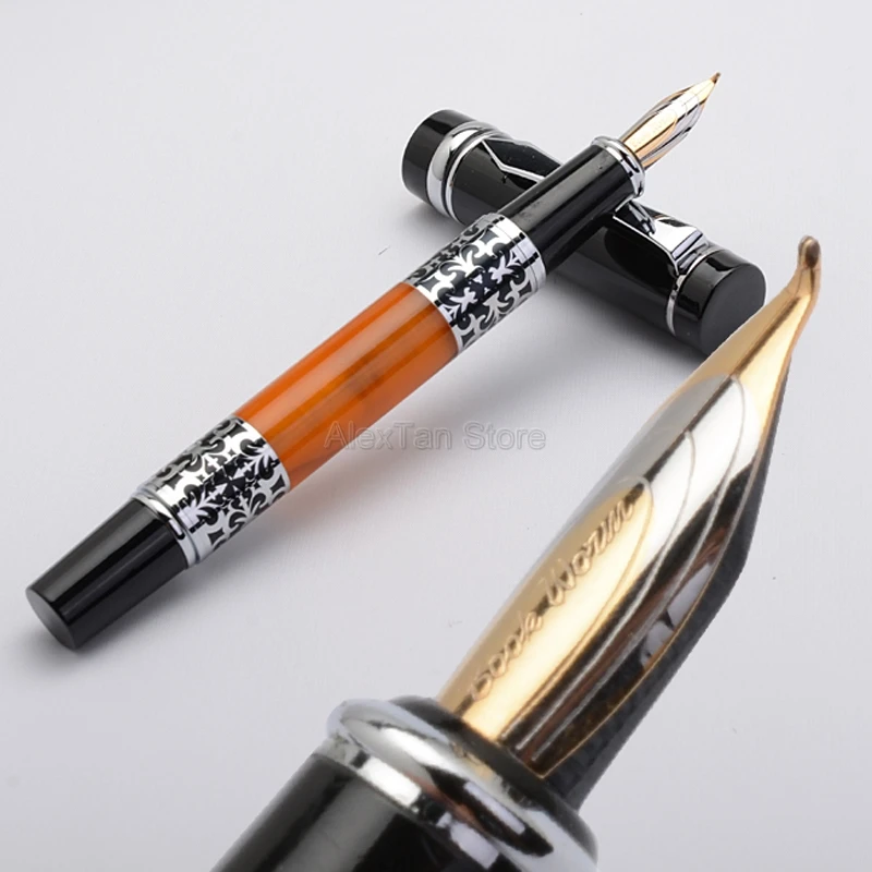 Bookworm 675 Celluloid Calligraphy Fountain Pen Bent Nib Beautiful Silver Flower Pattern Ink Pen Office Home School Supplies