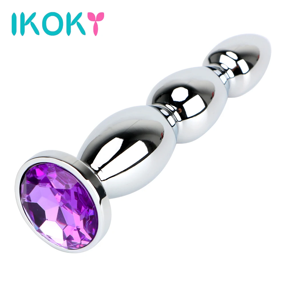 IKOKY-tapón Anal para masaje de próstata para hombres y mujeres, Juguetes sexuales eróticos de gran tamaño, cuentas de Metal, tapón Anal largo,