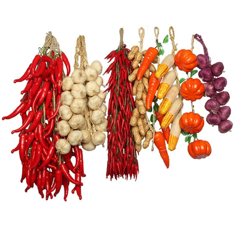 Artificial Food Vegetables String Pendant Fake Chili Pepper Fruit Model Photography Props For Home Party Wall Hanging Decoration