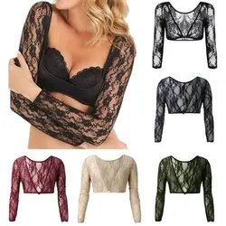 Seamless Arm Shaper Sleevey Women's Sexy Lace V-neck Perspective Crop Tops S-3XL