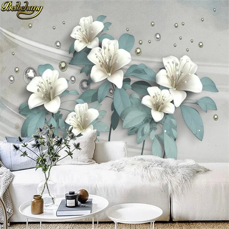 

beibehang 3D 8D custom Light luxury Clivia orchid jewelry flower wall paper TV sofa background wallpaper for bedroom walls