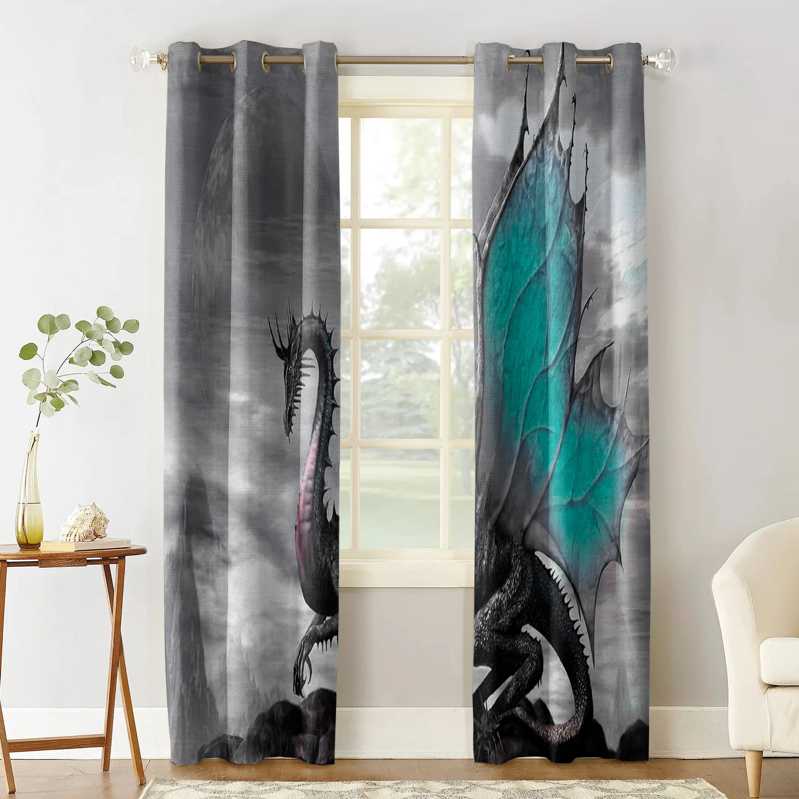 Magic Western Dragon Retro Window Curtains Living Room Bedroom Kitchen Curtain For Children Drapes Window Treatment