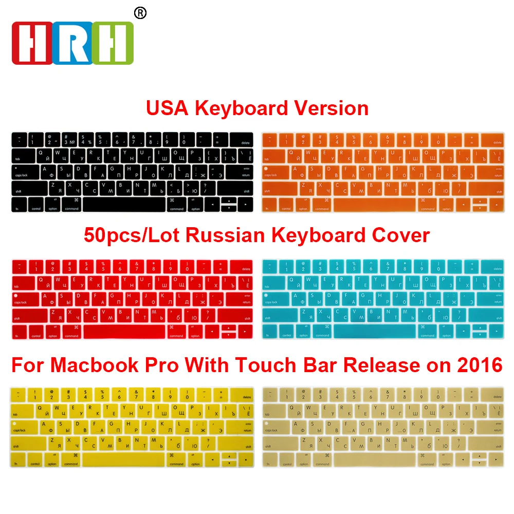 HRH Wholesale 50pcs USA Russian Silicone Keyboard Cover  For Mac Pro 13