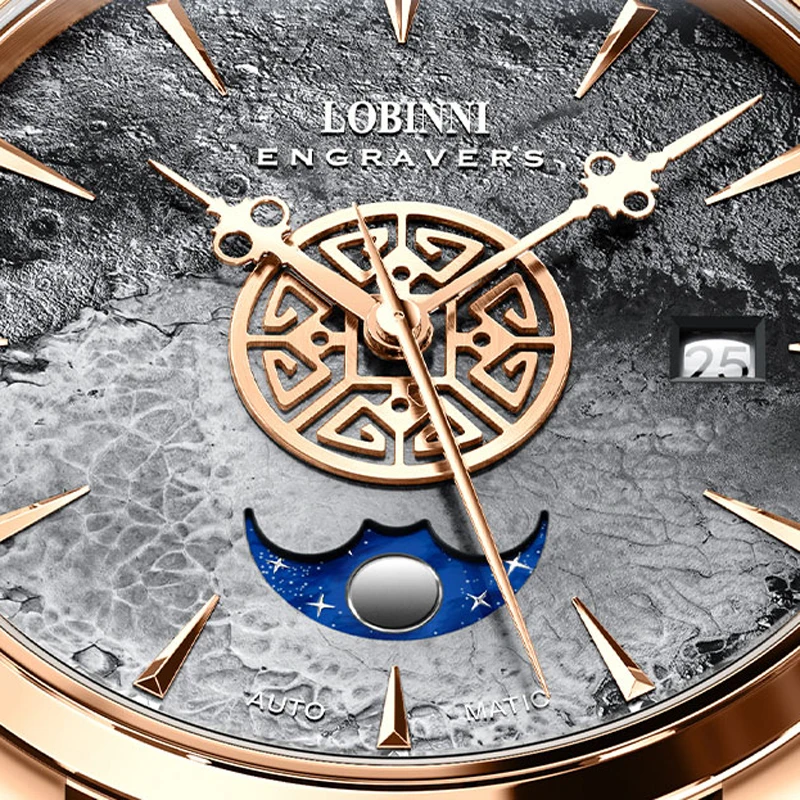 LOBINNI 2021 New Style Original Design Luxury Men Watches Mens Waterproof 50M Automatic Mechanical Watch Moon Phase Date Clock