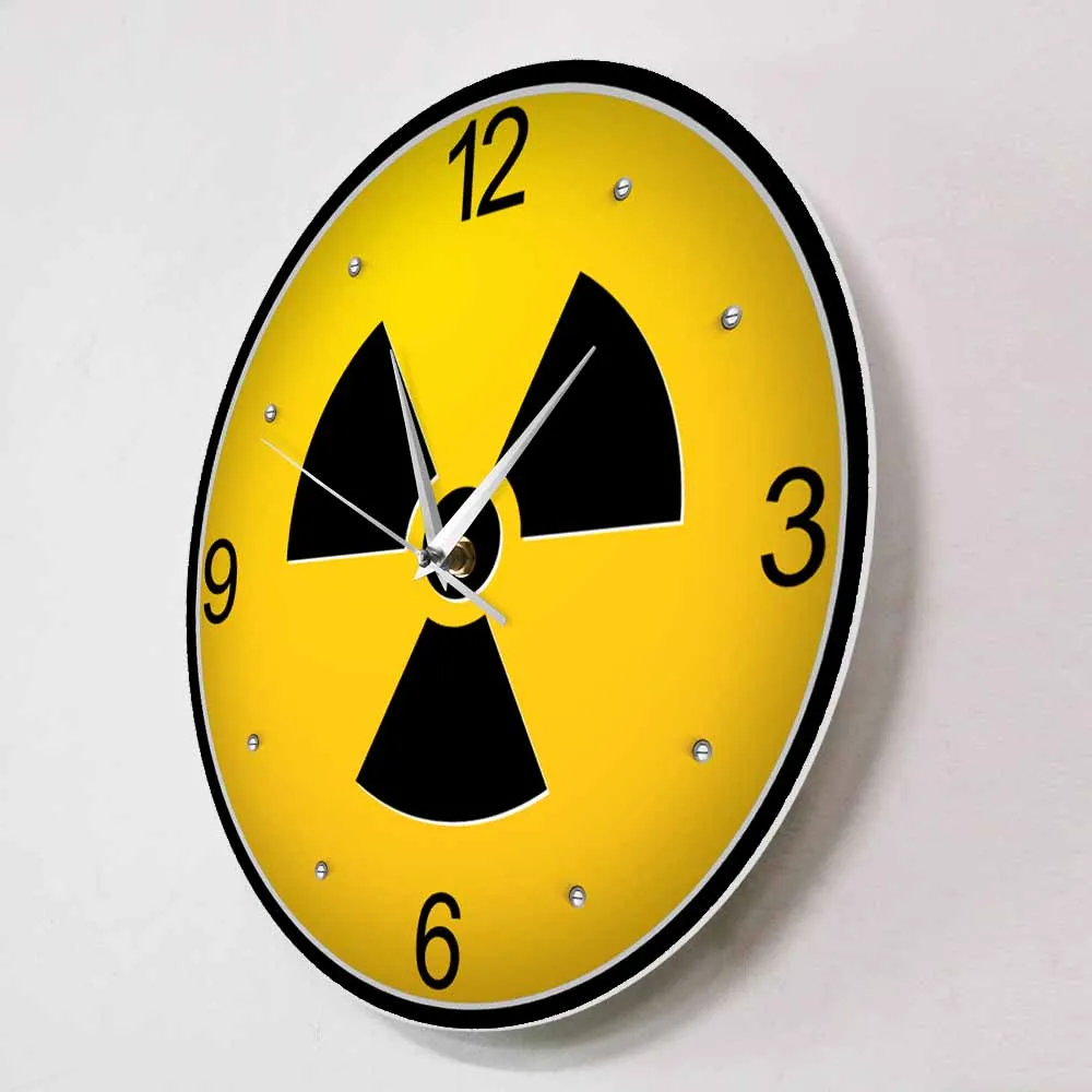 Radiation Sign Silent Quartz Wall Clock Radiation Danger Logo Artwork Hanging Watch Nuclear Atomic Symbol Clock X-Ray Tech Gift