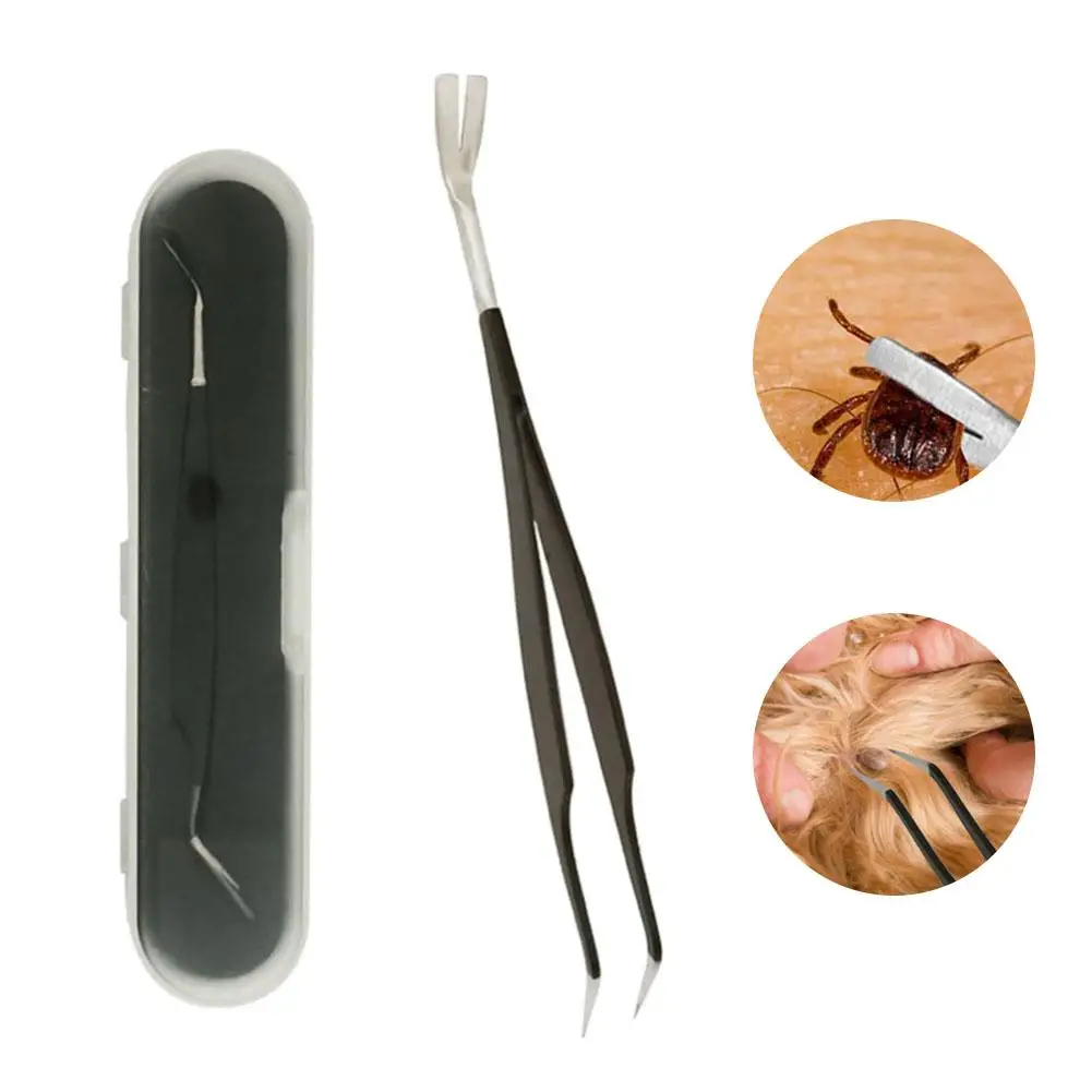 2 In 1 Stainless Steel Tick Tweezers Stainless Steel Tick Remover for Dogs Cats Pet Tick Remover Tool Set Tick Hook Pet Supplies