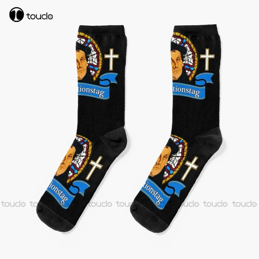 

Reformation Day Reformation Martin Luther Cool Funny Gift Saying Socks Black Soccer Socks Personalized Custom 360° Digital Print