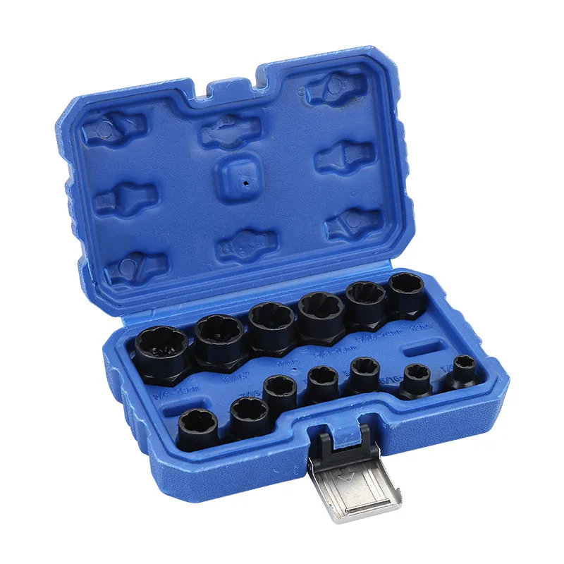 

13 pieces of damaged bolt nut screw remover removal kit nut removal sleeve tool threaded hand tool kit with box