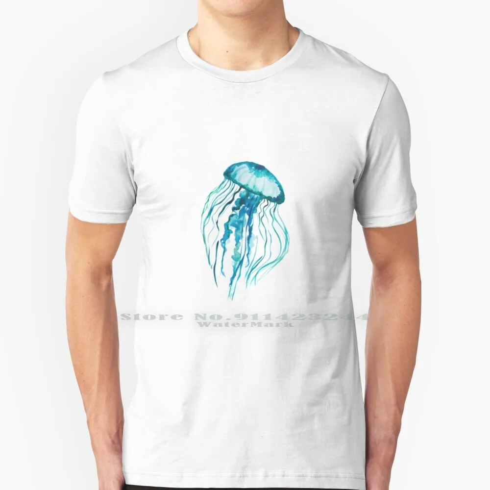 Watercolor Jellyfish 100% Cotton T Shirt Watercolor Jellyfish Painted Aqua Blue Green Sea Love Sea Creature Cute Beautiful Teal