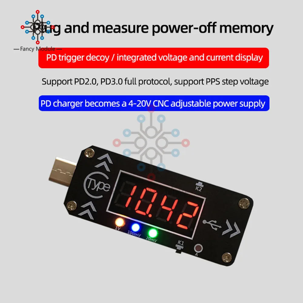 Ładowarka USB ładowarka woltomierz amperomierz cyfrowy wyświetlacz 5V/9V/12V/15V/20V/PPS PD2.0 PD3.0 type-c USB