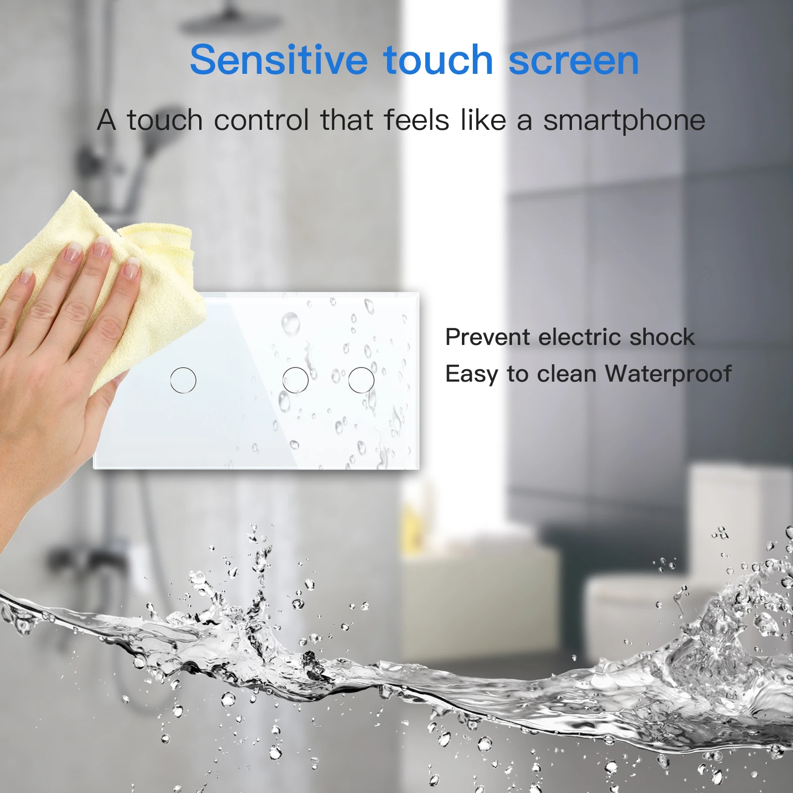Bseed 1Gang 2Gang Touch Sensor Switch 2Way Light Switch White Black Golden Crystal Class Panel Switch Waterproof Double Switches