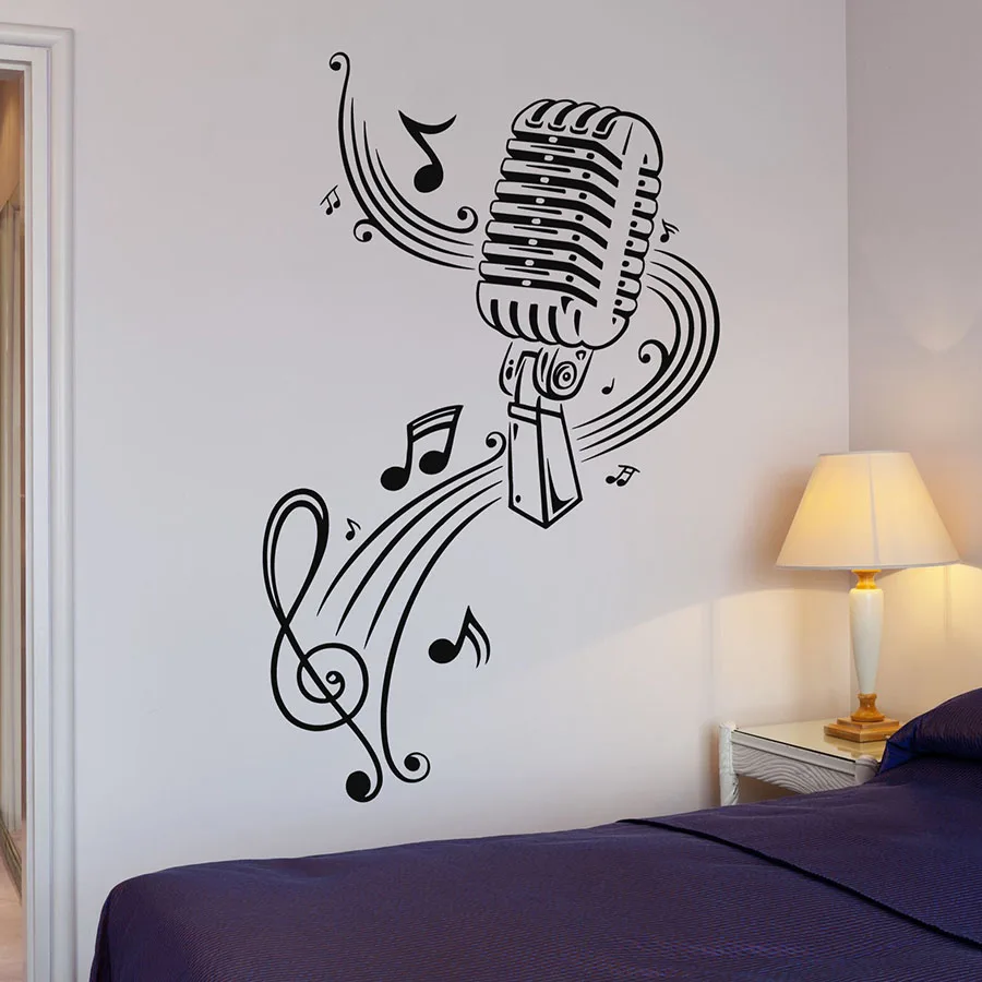 Music Note Vinyl Wall Decal Microphone Cool Wall Stickers Bedroom Music Studio Karaoke Interior Art Decor Window Decals S1098