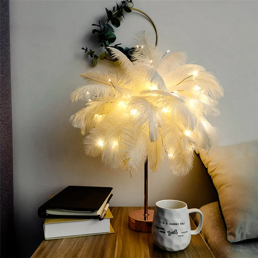 

Feather Table Lamp USB/AA Battery Power DIY Creative Fairy Light Wedding Home Bedroom Decoration Remote Novelty Night Light Gift