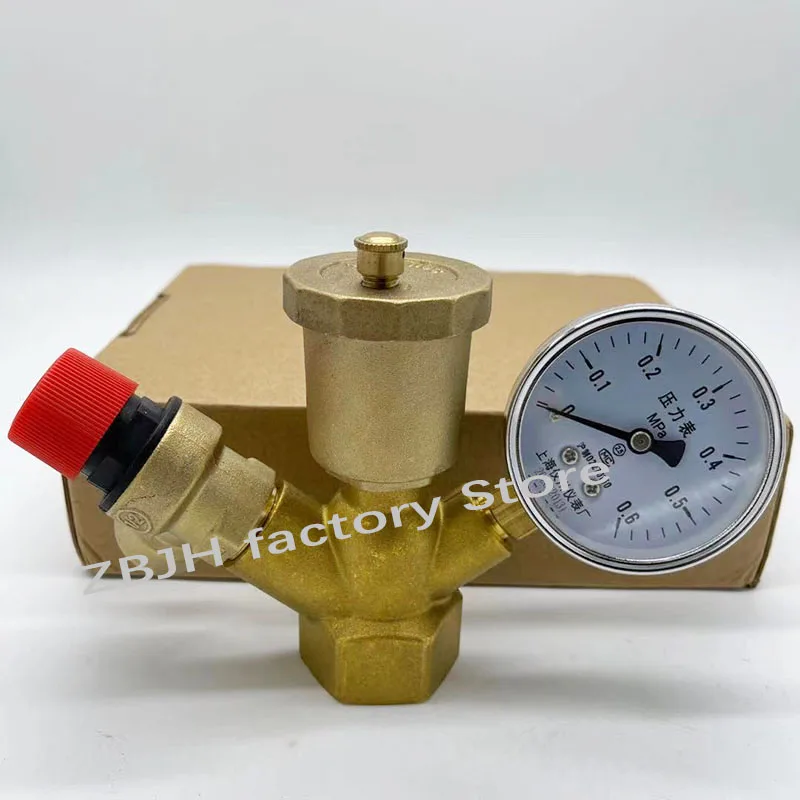 DN25 1” inch 3 Bar Brass Boiler Safety Group Set Complete Pressure Relief Valve Air Vent Safety Valve With Pressure Gauge 4.9