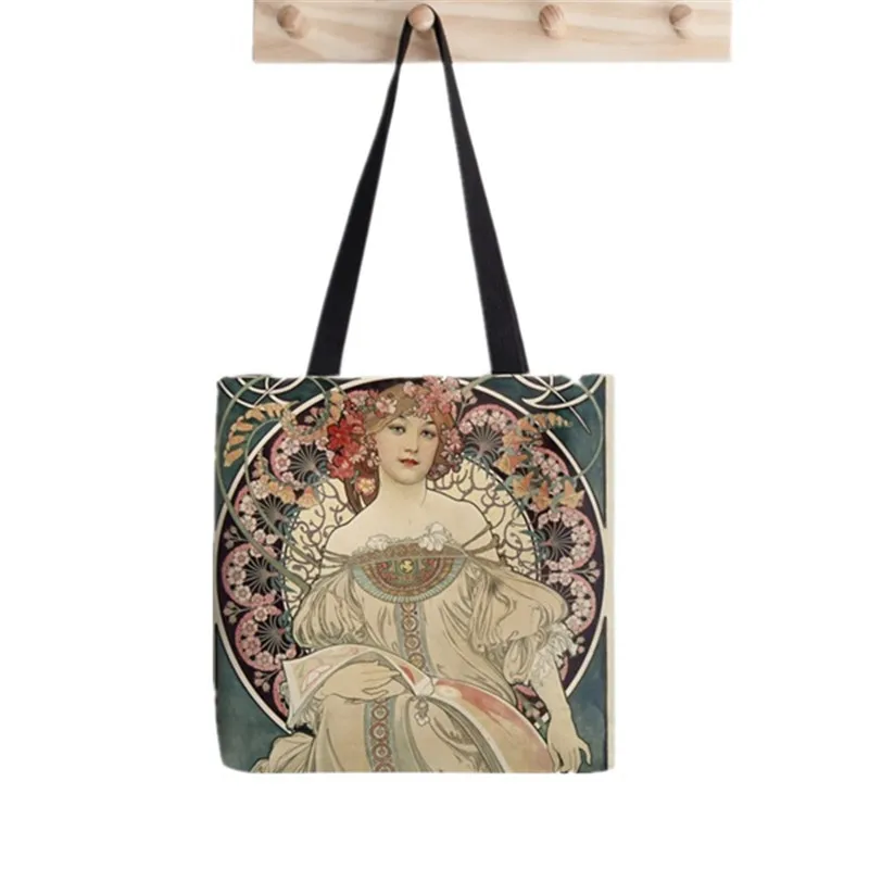 

2021 Shopper Alphonse Mucha Printed Tote Bag women Harajuku shopper Funny handbag girl Shoulder shopping Lady Canvas Bag