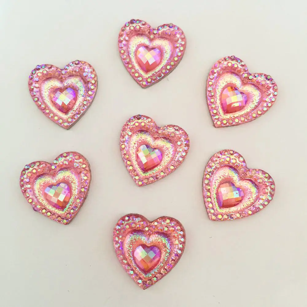 100PCS 16mm AB Resin Heart Peacock eye Flatback  Rhinestone Applique DIY Wedding Scrapbook Ornament Crafts SD88*5