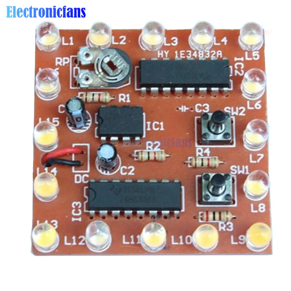 DIY Kit Electronic NE555+74HC595 16 Bit 16 Channel Light Water Flowing Lights Welding Practice Board LED Module Kit