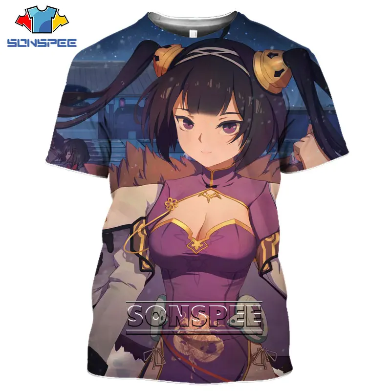 SONSPEE Summer Tshirts Anime Azur Lane 3D Printing Men Women T-shirts Harajuku Sexy Uniform Casual Street Pullover Short Top