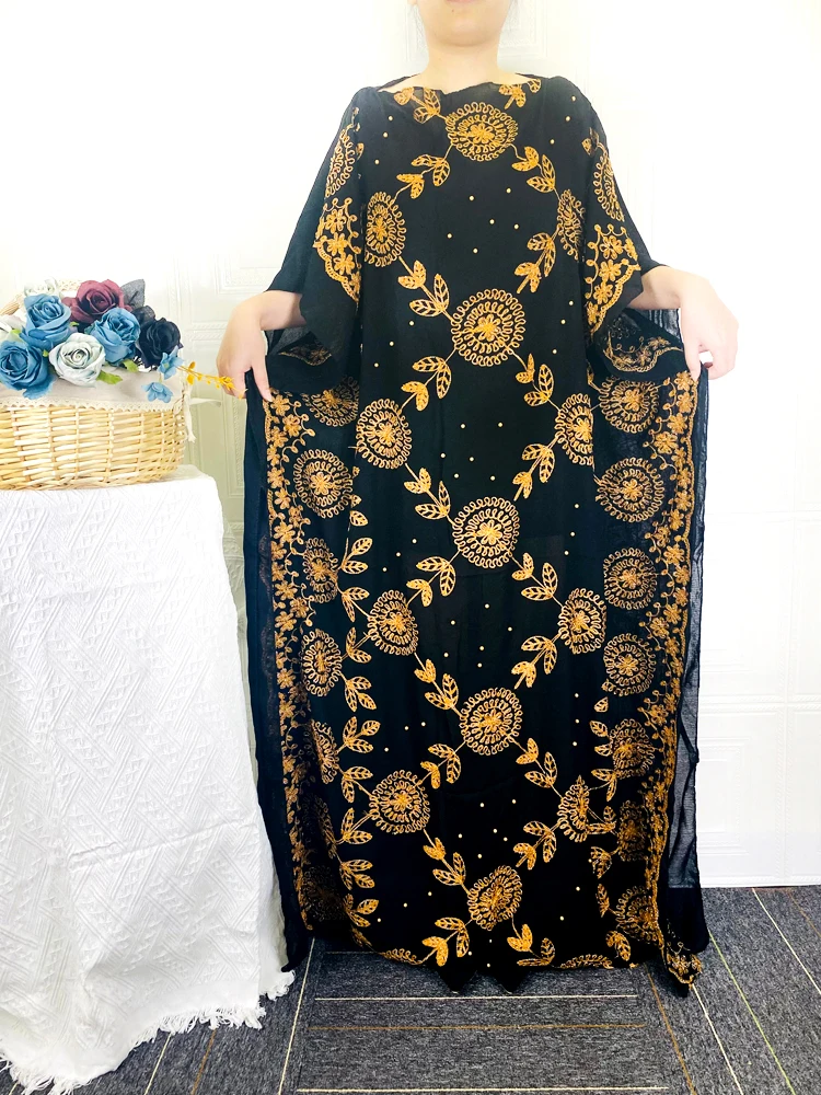 Robe musulmane pour femmes, Abaya noire, dubaï, turquie, Islam, robes africaines, manches courtes, Maxi Dashiki ample, longs diamants, DR-2021, 335