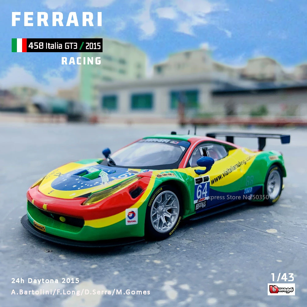 Bburago 1:43 Hardcover Edition 2015 Ferrari 458 ITALIA GT3 racing model simulation car model alloy car toy male collection gift