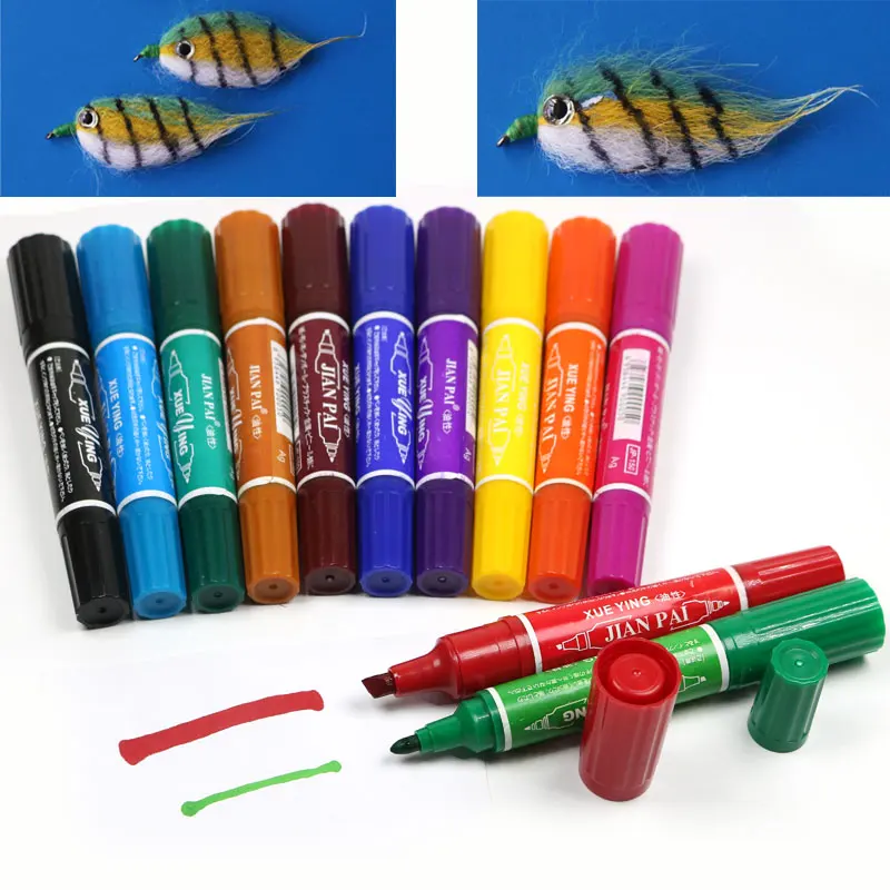 ICERIO 12 Colors Fly Tying Tool Waterproof Markers Painting Lure Flies Poppers Fishing Marker Pen