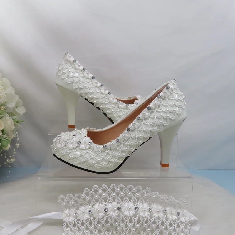 BaoYaFang New Arrival High heel platform shoes White Flower Womens wedding shoes ankle strap with Belt