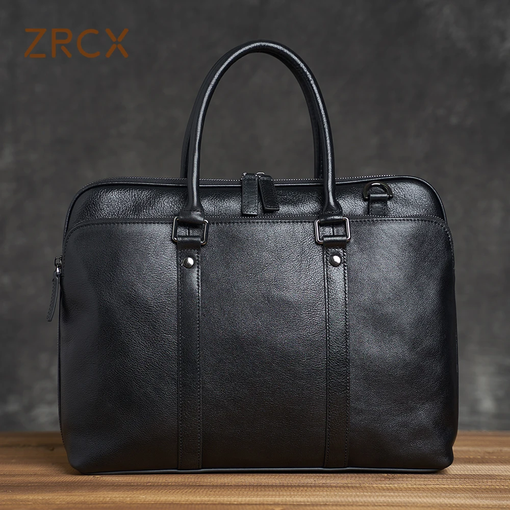 ZRCX-maletín de piel auténtica para hombre, bolso de negocios para ordenador portátil, de hombro, de piel Natural