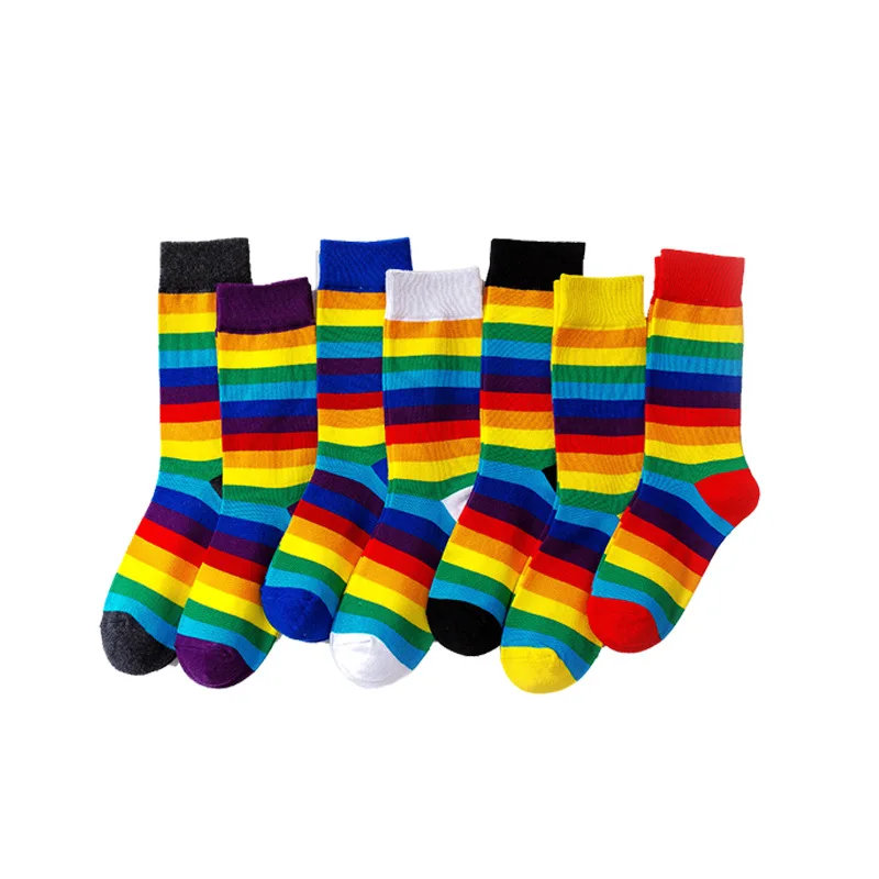 Chaussettes arc-en-ciel Harajuku pour femmes, chaussettes colorées hip hop de rue, style coréen, couleur bonbon, skateboard