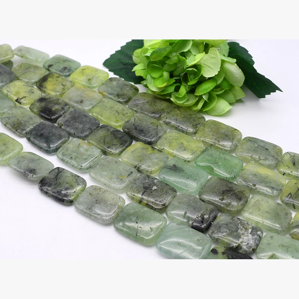 

28X38mm Natural Smooth Green Prehnite Rectangular shape Beads For DIY necklace bracelet jewelry make 15 "free delivery