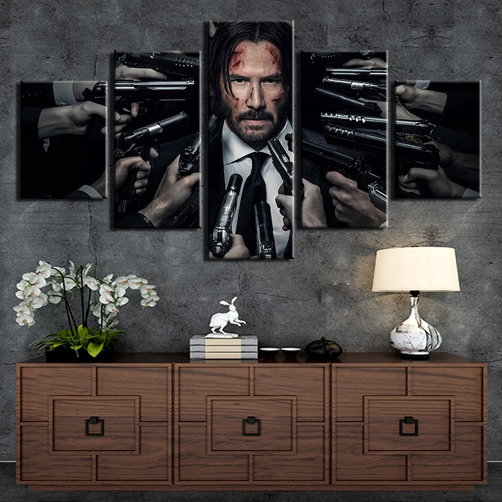 Unframe 5 Panel Movie John Wick Modular Wall Art Canvas Pictures HD Print Decorative Paintings Home Decor Living Room Decoration