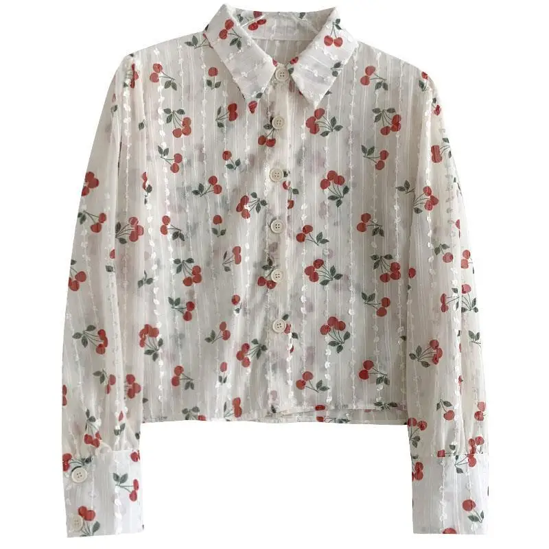 Floral Shirts Women Sweet Long Sleeve Turn-down Collar Lovely Design Girls Fashion Spring All-match Tops Korean Style Elegant