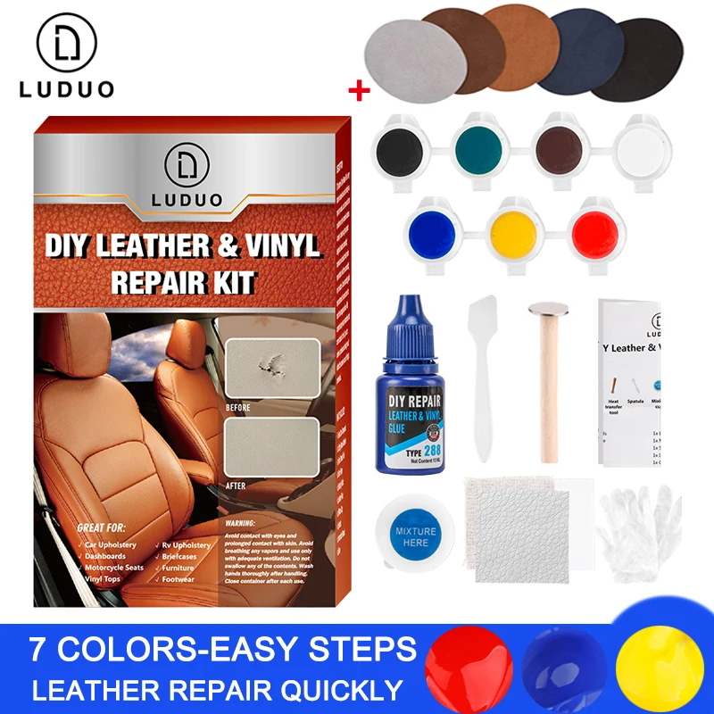 LUDUO Vinyl Liquid Leather Repair Kit Glue Paste Car Seat Skin Repair Refurbish Clothing Shoes Boot Fix Crack with 10pcs Patch