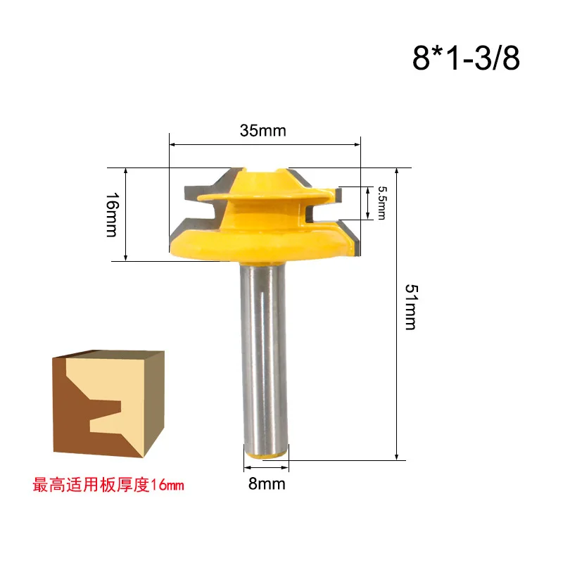 1 pz 8MM fresa codolo 45 gradi blocco mitra Router Bit tenone fresa strumento di lavorazione del legno per utensili in legno