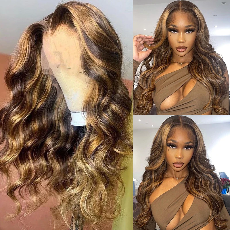 

Ombre Blonde Lace Front Human Hair Wigs Body Wave Highlight Hair Wig Brazilian Remy 13x4 Lace Front Wigs Pre Plucked Wavy Hair