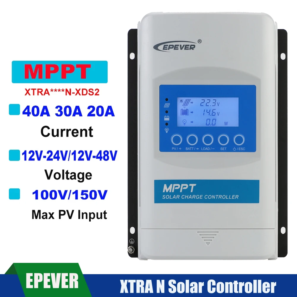 EPever XTRA MPPT 10A 20A 30A 40A PV 100V Solar Charge Controller LCD Solar Regulator 12V 24V Support Lead-Acid Lithium Battery