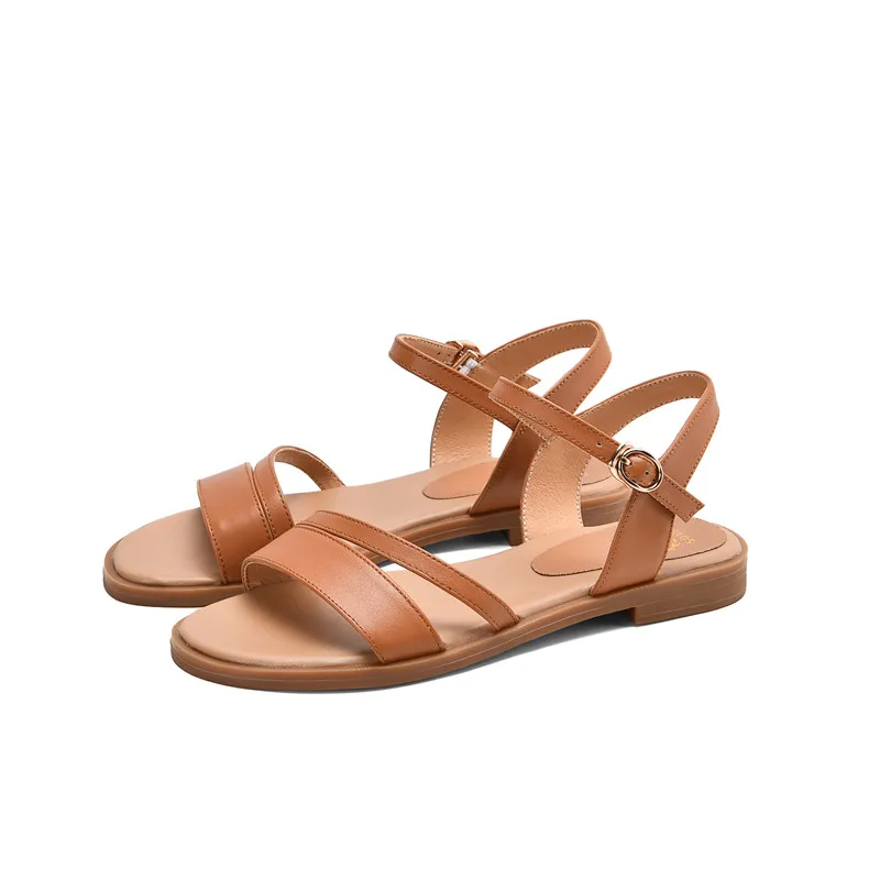 MORAZORA 2024 new arrive women sandals solid colors genuine leather footwear buckle summer casual shoes ladies flat sandals