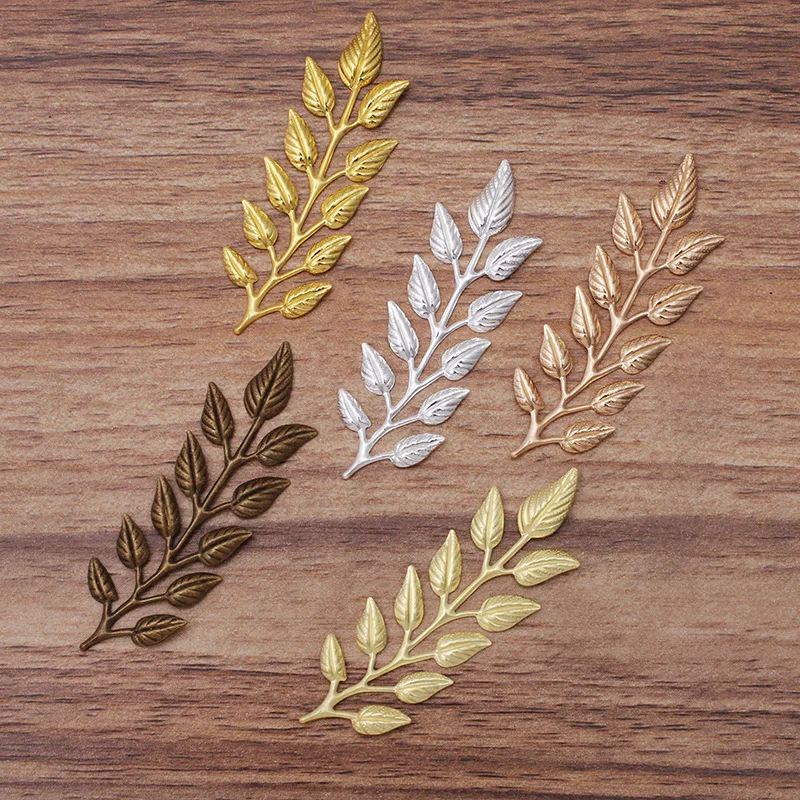 20Pcs/lot Metal Brass Stamping Branch Leaves 19*64mm Olive Leaf Branches Diy Jewelry Accessories Handmade Supplies Wholesale