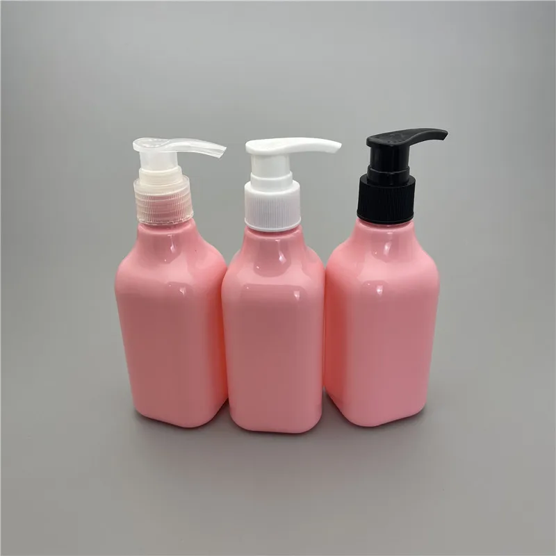 200ML X 24 Pink Liquid Soap Lotion Pump Plastic Square Bottles Shampoo Refillable Bottles Empty Shower Gel Cosmetic Containers